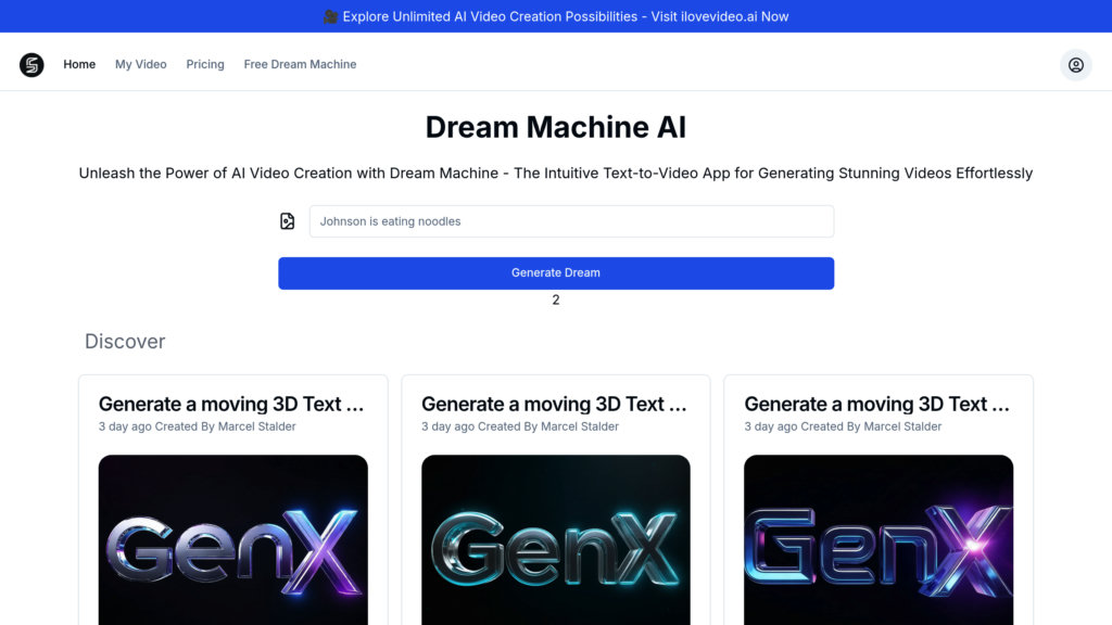 Dream Machine AI screenshot