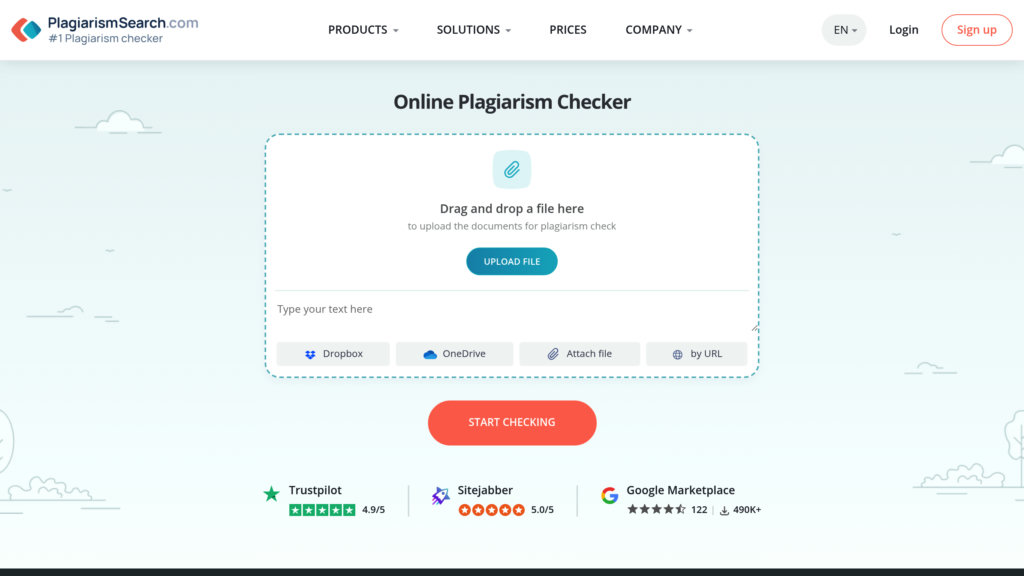 PlagiarismSearch.com screenshot