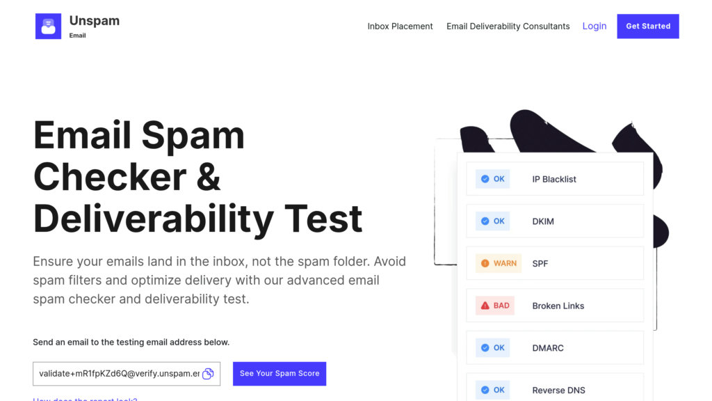 Unspam.email screenshot