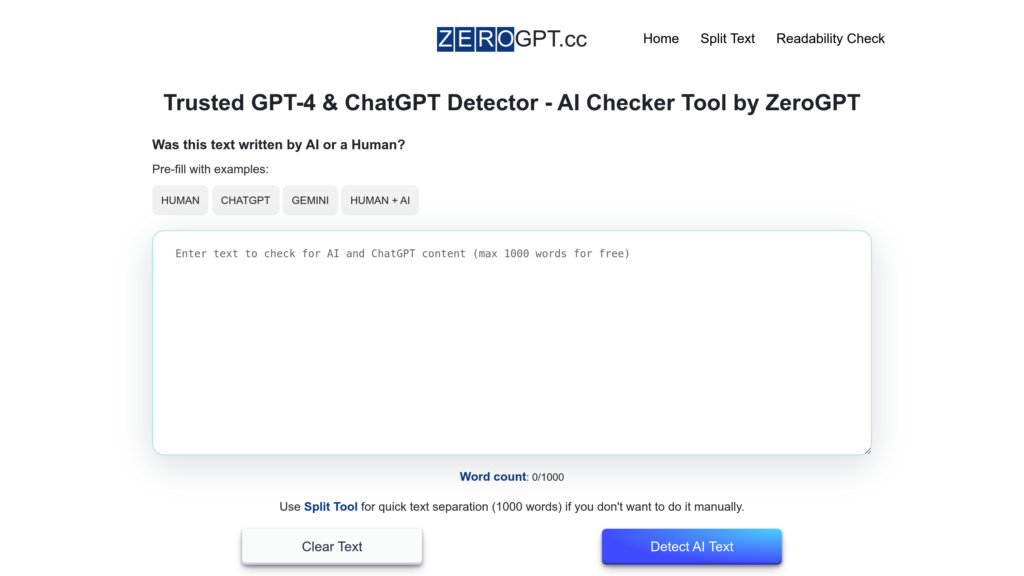 ZeroGPT screenshot